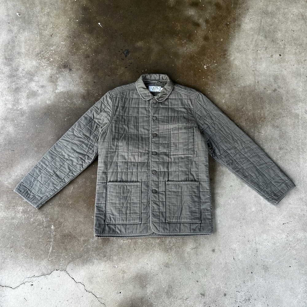 Alex Crane Quilted Kite Jacket Mens M Green Button Chore Coat Organic Cotton